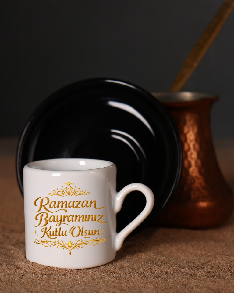 Ramazan Bayramı Tasarımlı Siyah Altlık Türk Kahvesi Fincanı 6
