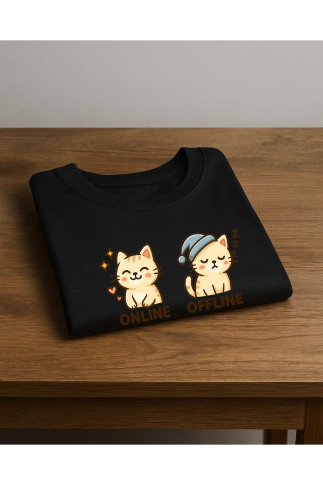 Tişört Unisex (Krem Kedi İkili) Kadin Si̇yah - 2XL