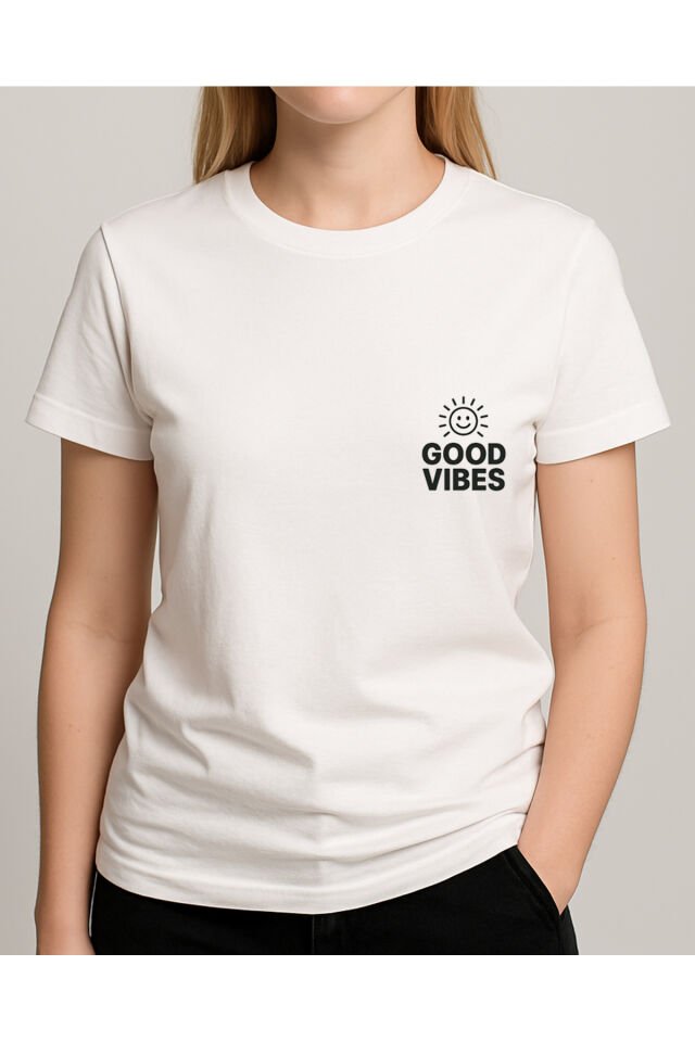 Tişört Unisex (Good Vibes) Kadin Beyaz - 2XL