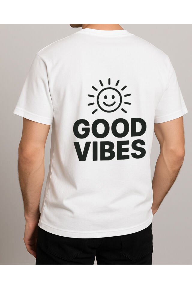 Tişört Unisex (Good Vibes) Erkek Beyaz - L