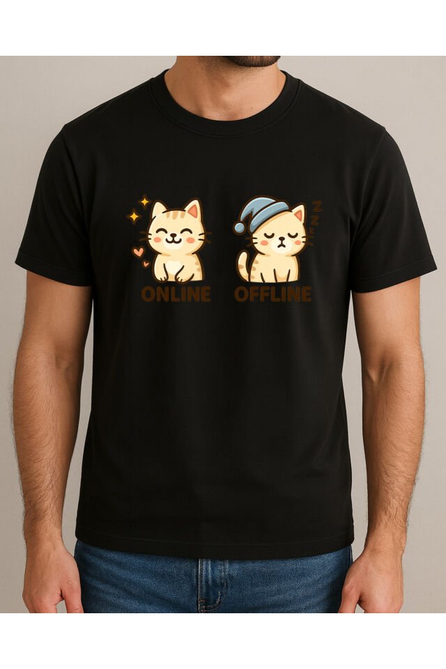Tişört Unisex (Krem Kedi İkili) Erkek Si̇yah - 2XL