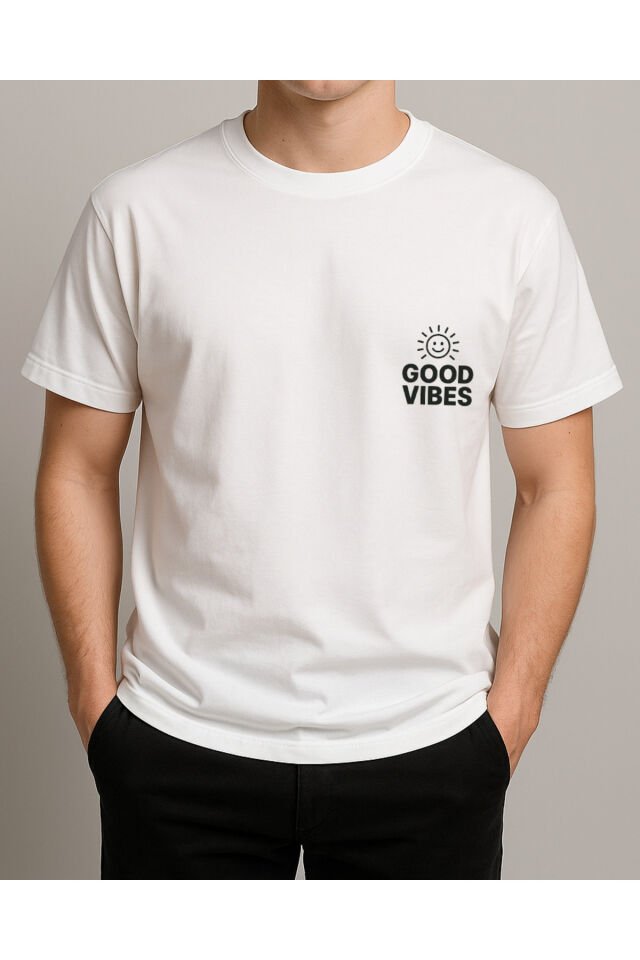 Tişört Unisex (Good Vibes) Erkek Beyaz - XL