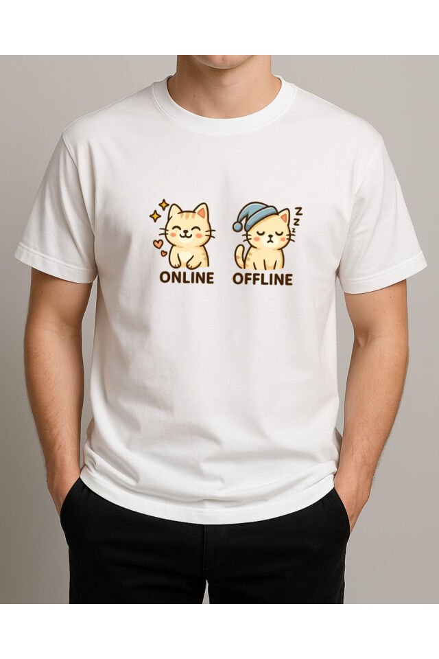 Tişört Unisex (Krem Kedi İkili) Erkek Beyaz - 2XL