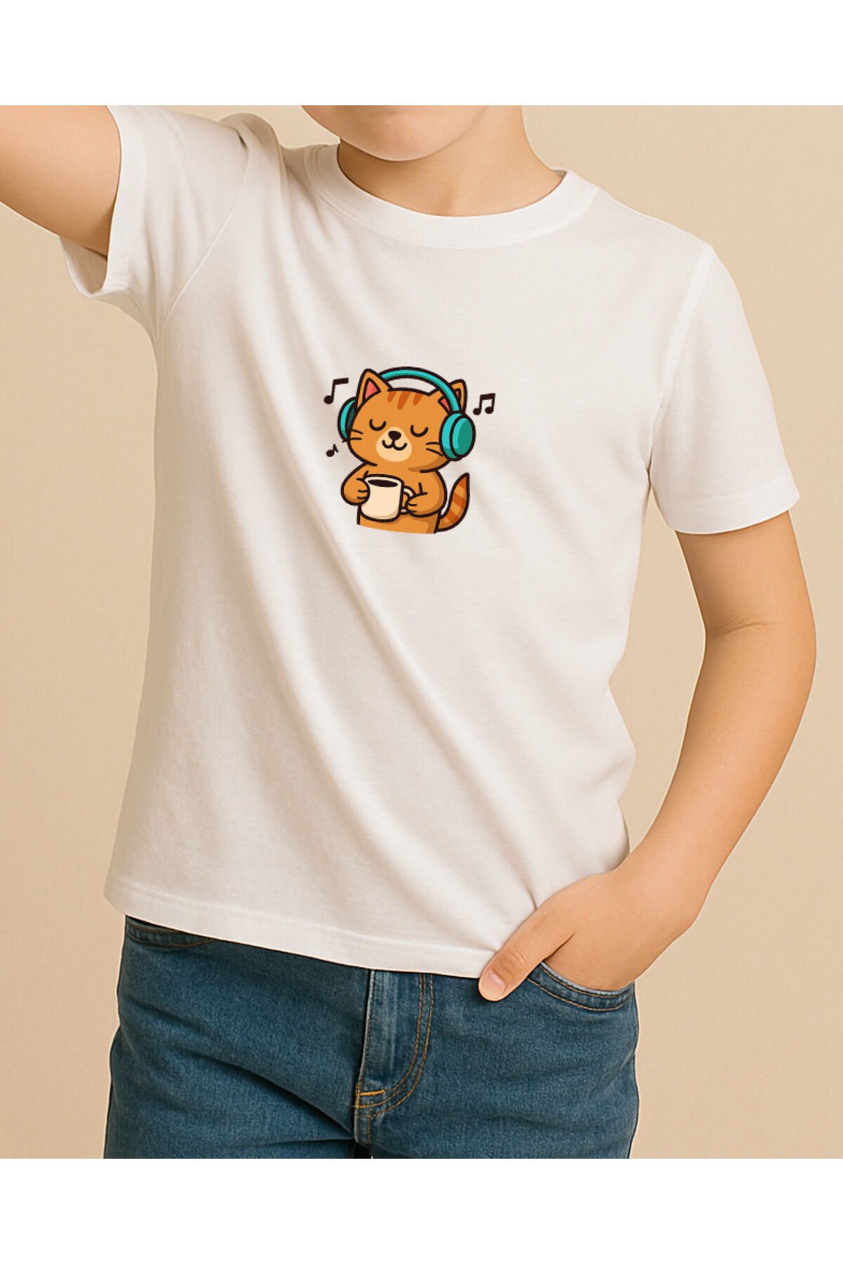 Tişört Unisex Çocuk (Kedi Müzik)