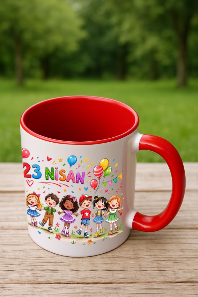 23 Nisan Baskılı Renkli Kırmızı Kupa 2. Tasarım