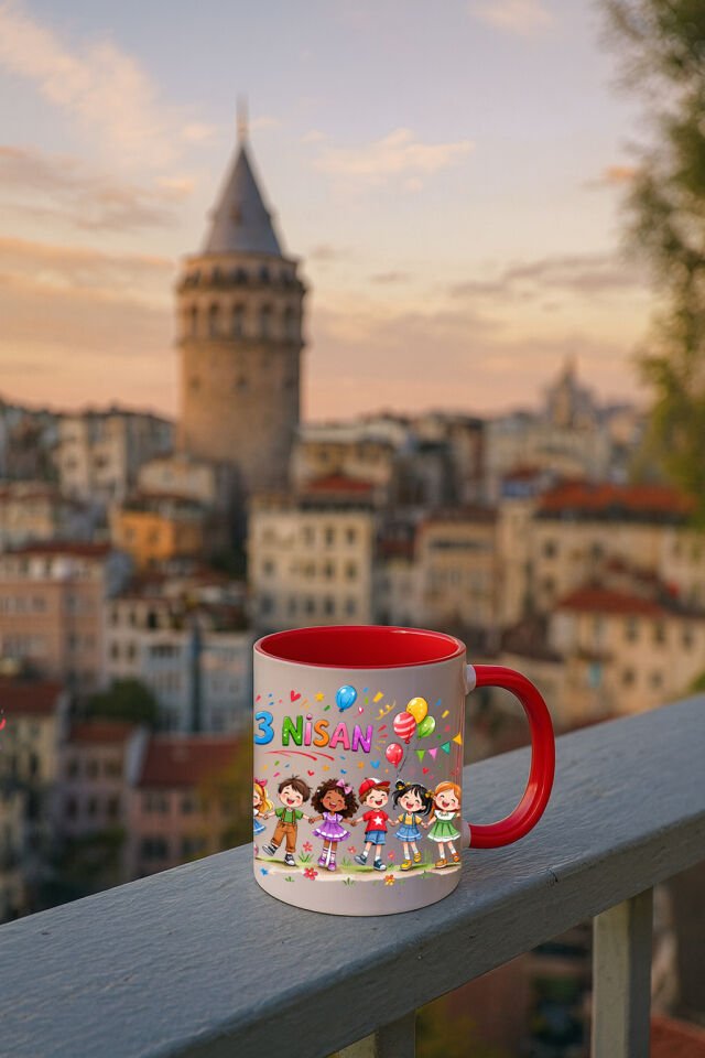 23 Nisan Baskılı Renkli Kırmızı Kupa 2. Tasarım