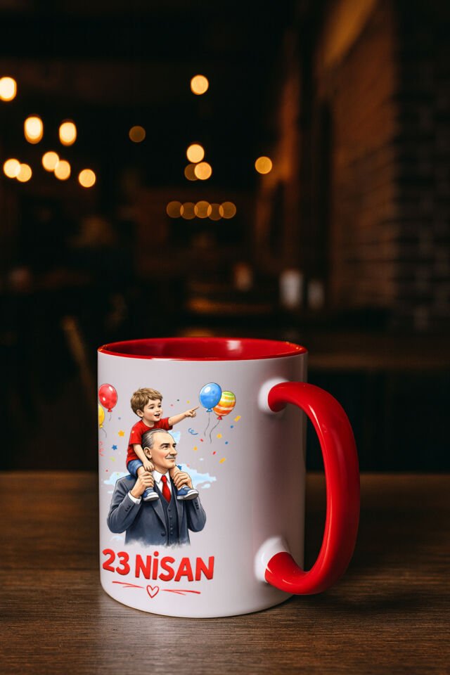 23 Nisan Baskılı Renkli Kırmızı Kupa 3. Tasarım