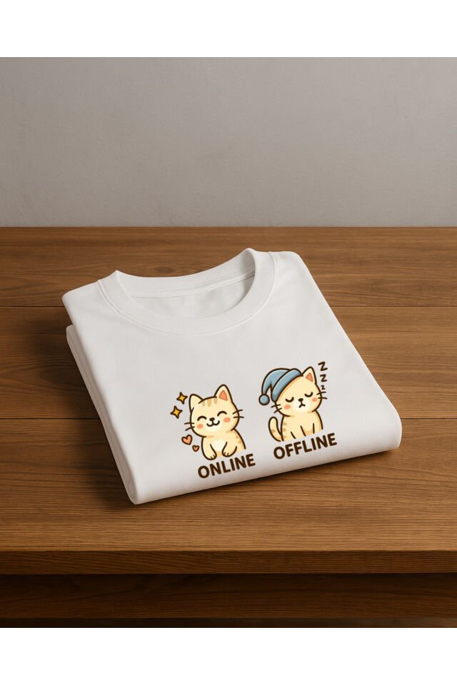 Tişört Unisex (Krem Kedi İkili) Kadin Beyaz - L