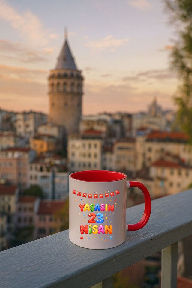 23 Nisan Baskılı Renkli Kırmızı Kupa 4. Tasarım