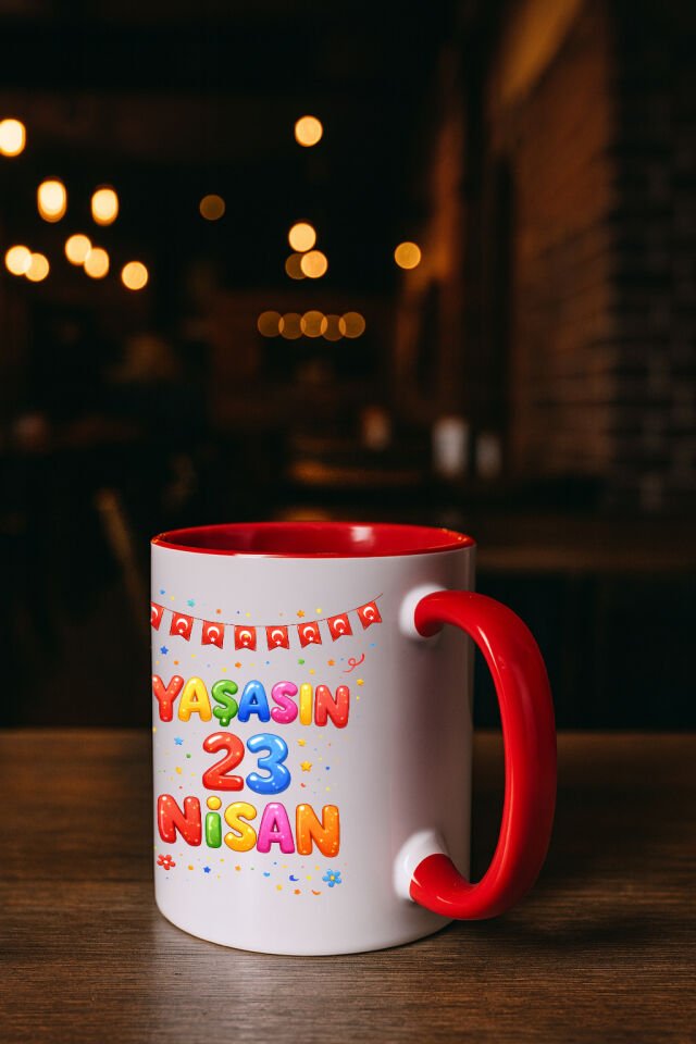 23 Nisan Baskılı Renkli Kırmızı Kupa 4. Tasarım