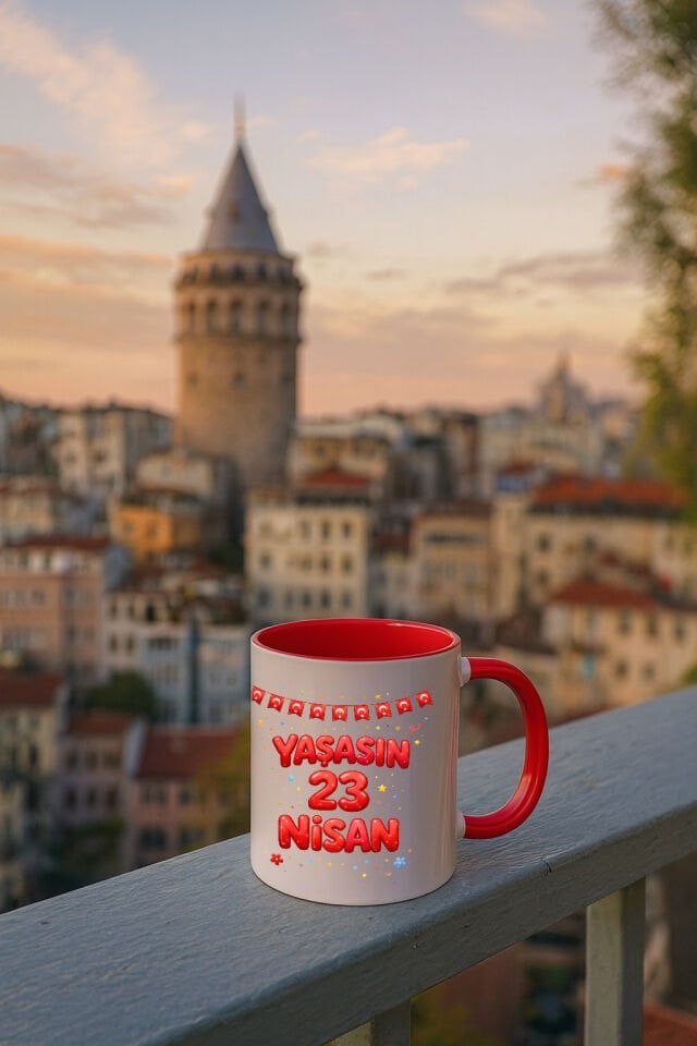 23 Nisan Baskılı Renkli Kırmızı Kupa 5. Tasarım