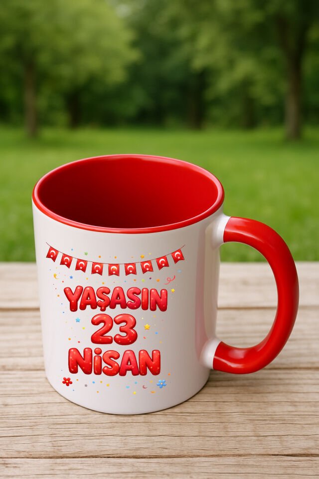 23 Nisan Baskılı Renkli Kırmızı Kupa 5. Tasarım