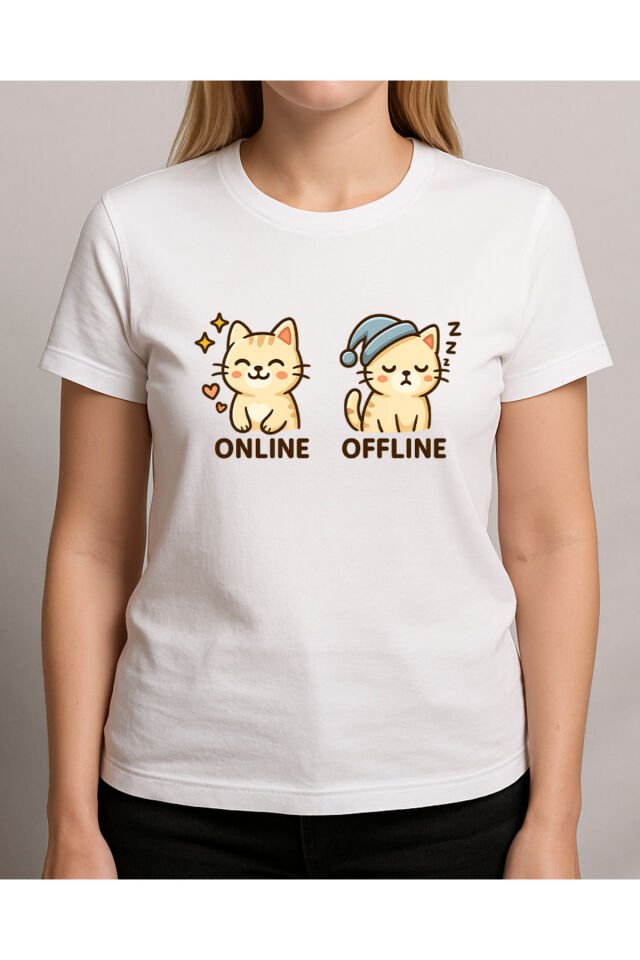 Tişört Unisex (Krem Kedi İkili) Kadin Beyaz - XL
