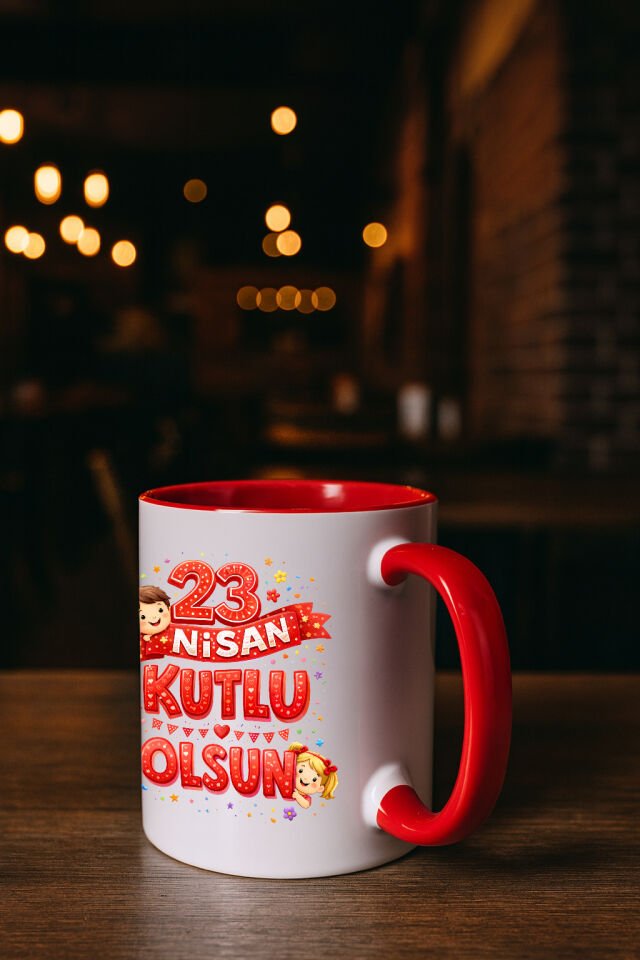 23 Nisan Baskılı Renkli Kırmızı Kupa 6. Tasarım
