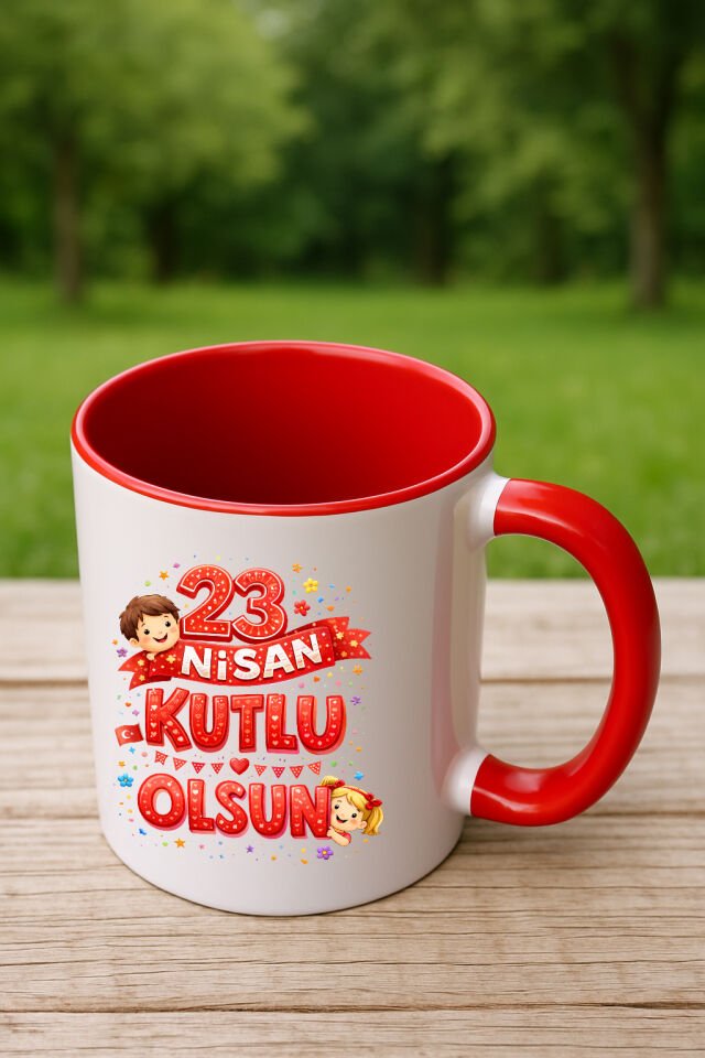 23 Nisan Baskılı Renkli Kırmızı Kupa 6. Tasarım