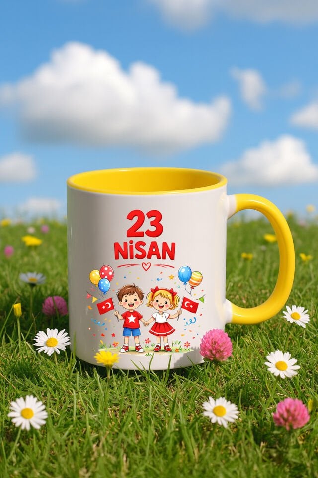 23 Nisan Baskılı Renkli Sarı Kupa