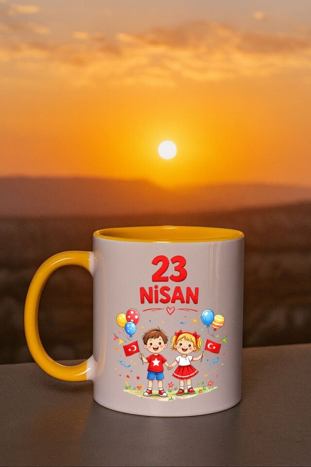 23 Nisan Baskılı Renkli Sarı Kupa