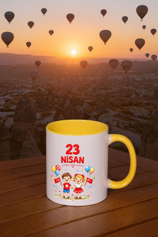 23 Nisan Baskılı Renkli Sarı Kupa