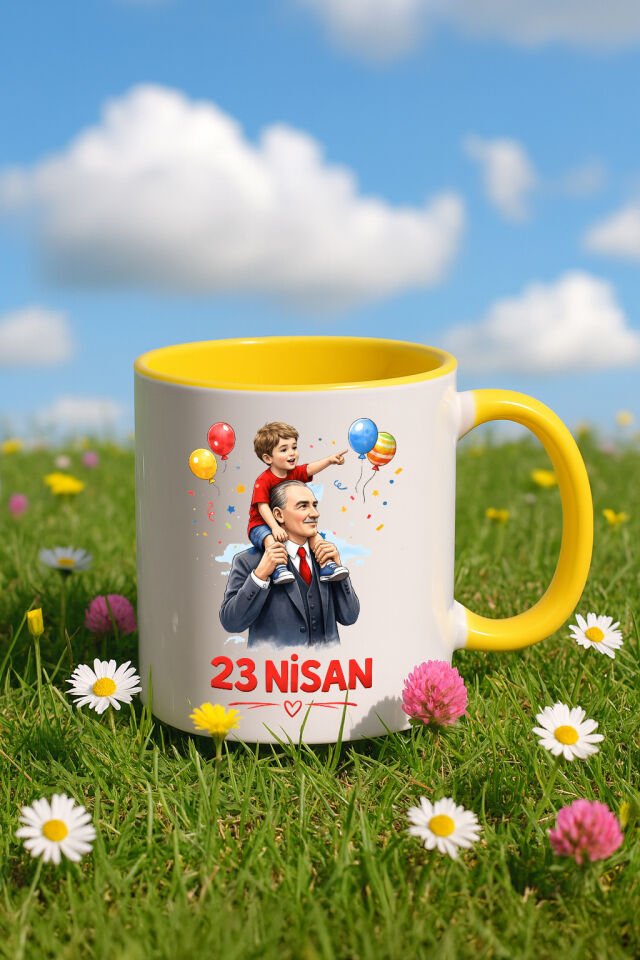 23 Nisan Baskılı Renkli Sarı Kupa 3. Tasarım