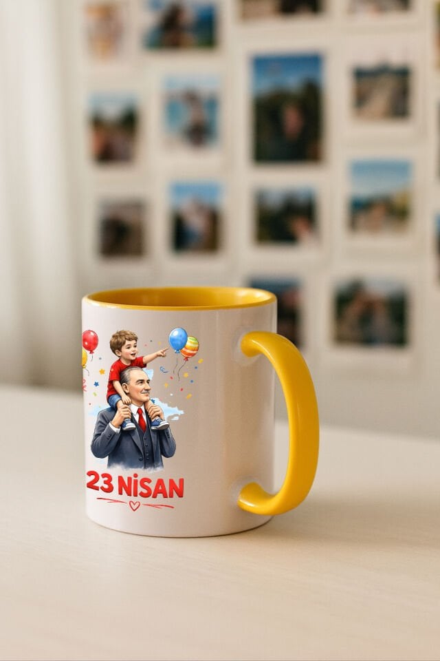 23 Nisan Baskılı Renkli Sarı Kupa 3. Tasarım