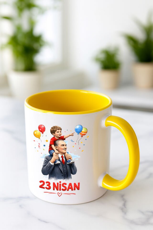 23 Nisan Baskılı Renkli Sarı Kupa 3. Tasarım