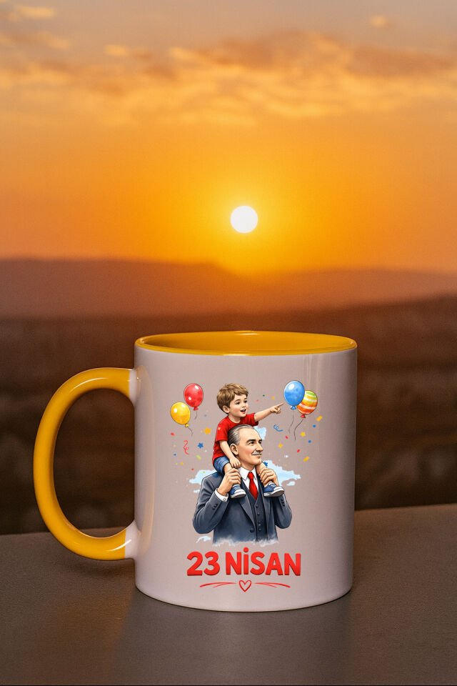 23 Nisan Baskılı Renkli Sarı Kupa 3. Tasarım