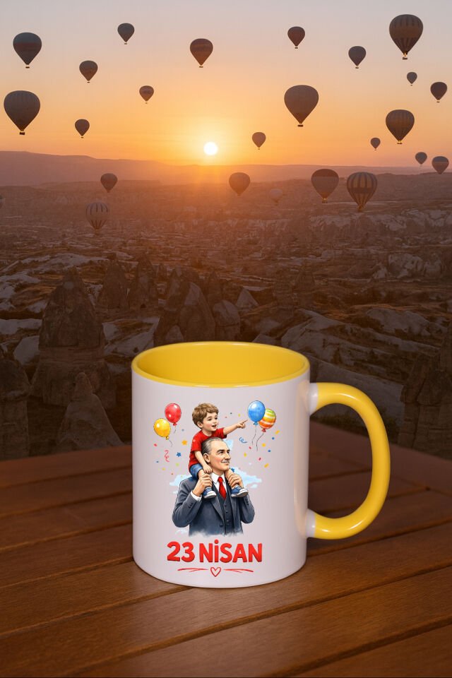 23 Nisan Baskılı Renkli Sarı Kupa 3. Tasarım