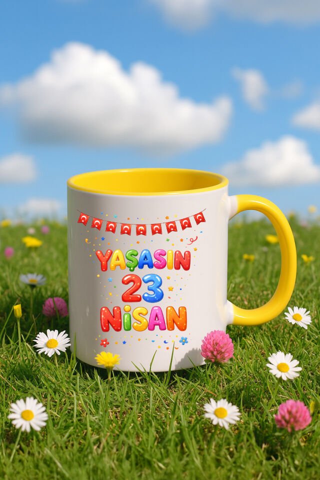 23 Nisan Baskılı Renkli Sarı Kupa 4. Tasarım