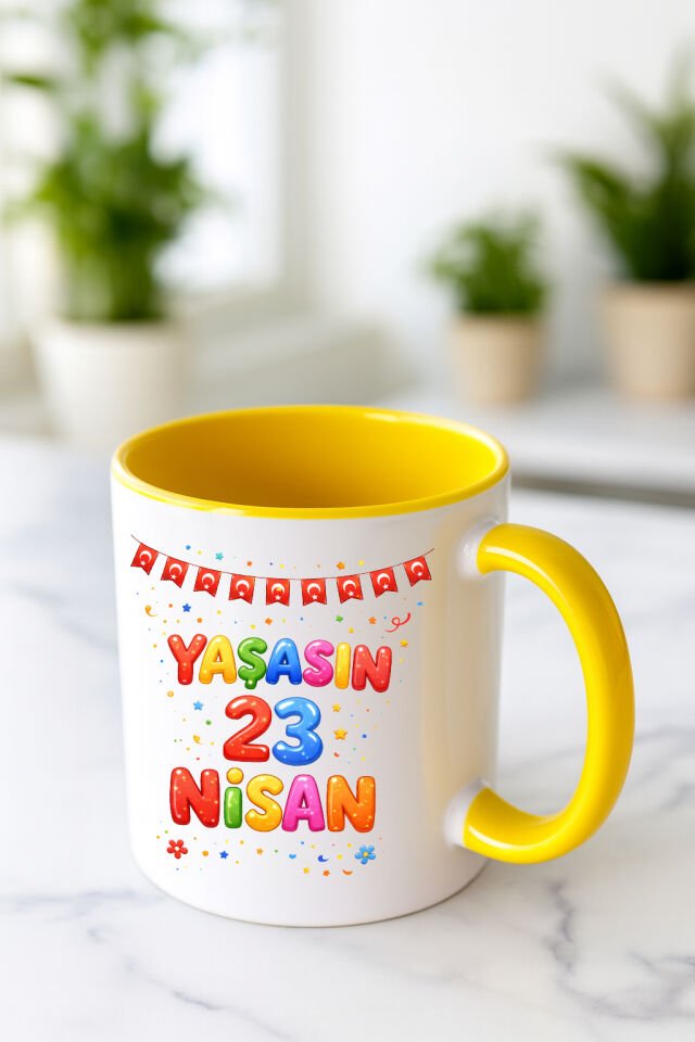 23 Nisan Baskılı Renkli Sarı Kupa 4. Tasarım