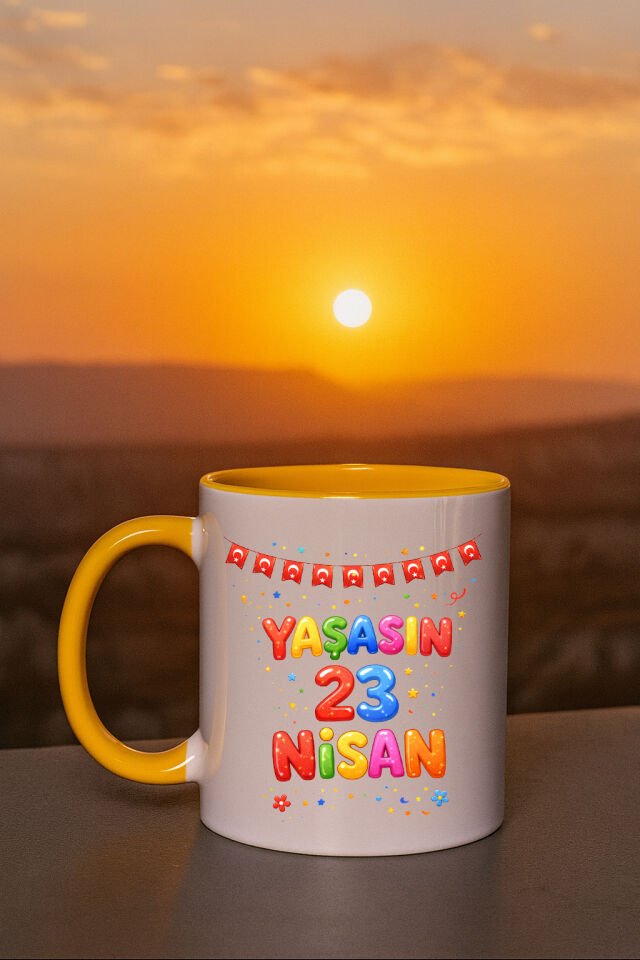 23 Nisan Baskılı Renkli Sarı Kupa 4. Tasarım