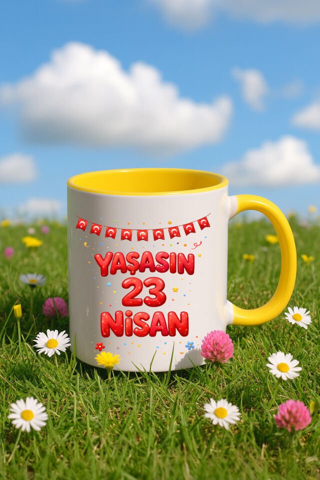 23 Nisan Baskılı Renkli Sarı Kupa 5. Tasarım