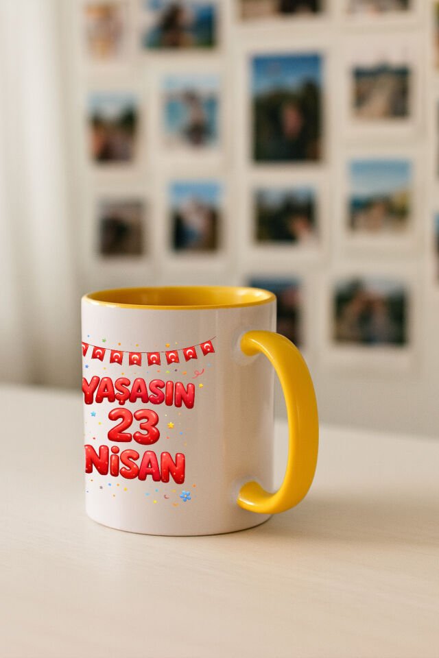 23 Nisan Baskılı Renkli Sarı Kupa 5. Tasarım