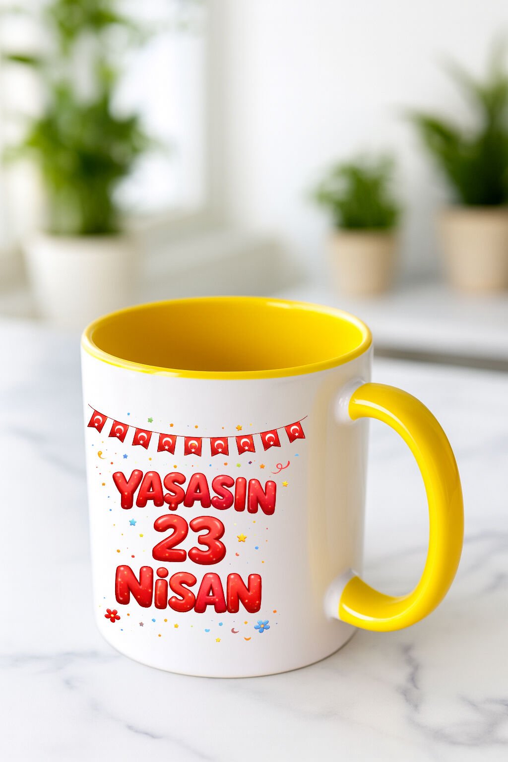 23 Nisan Baskılı Renkli Sarı Kupa 5. Tasarım