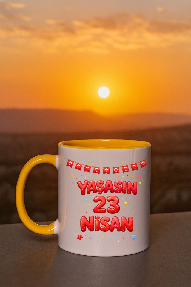 23 Nisan Baskılı Renkli Sarı Kupa 5. Tasarım