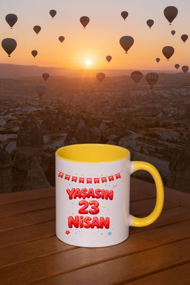 23 Nisan Baskılı Renkli Sarı Kupa 5. Tasarım