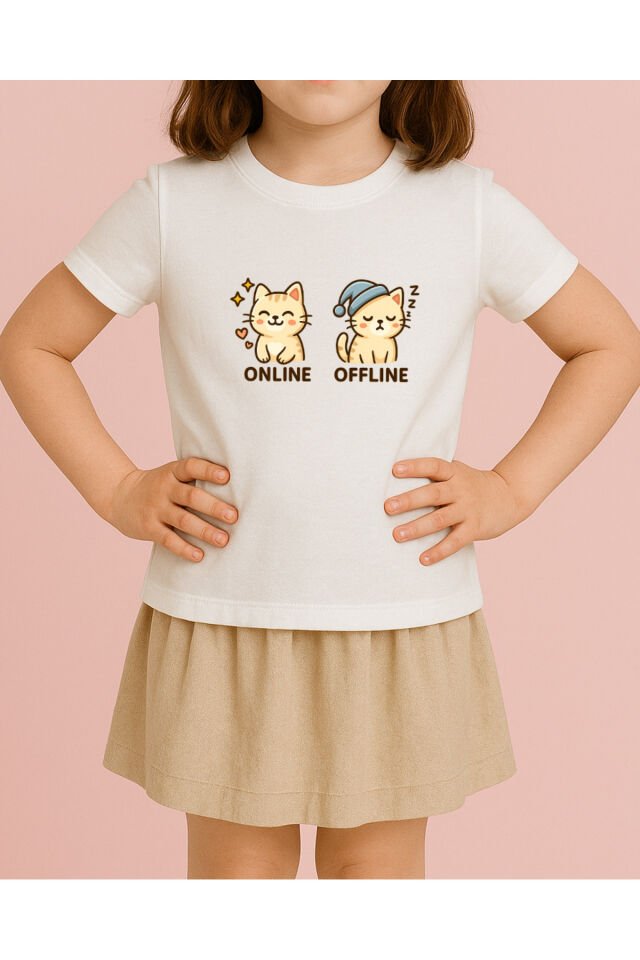 Tişört Unisex Çocuk (Krem Kedi İkili) Kiz Beyaz - 4-5 Yaş