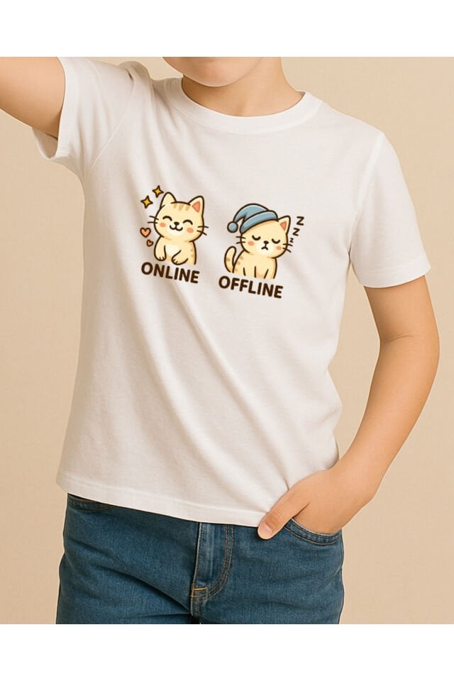Tişört Unisex Çocuk (Krem Kedi İkili) Erkek Beyaz - 4-5 Yaş
