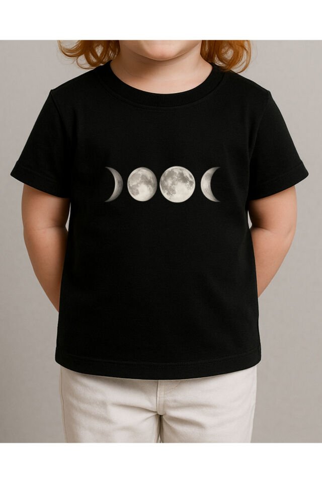 Tişört Unisex Çocuk (Ay Çizgi) Kiz Si̇yah - 4-5 Yaş