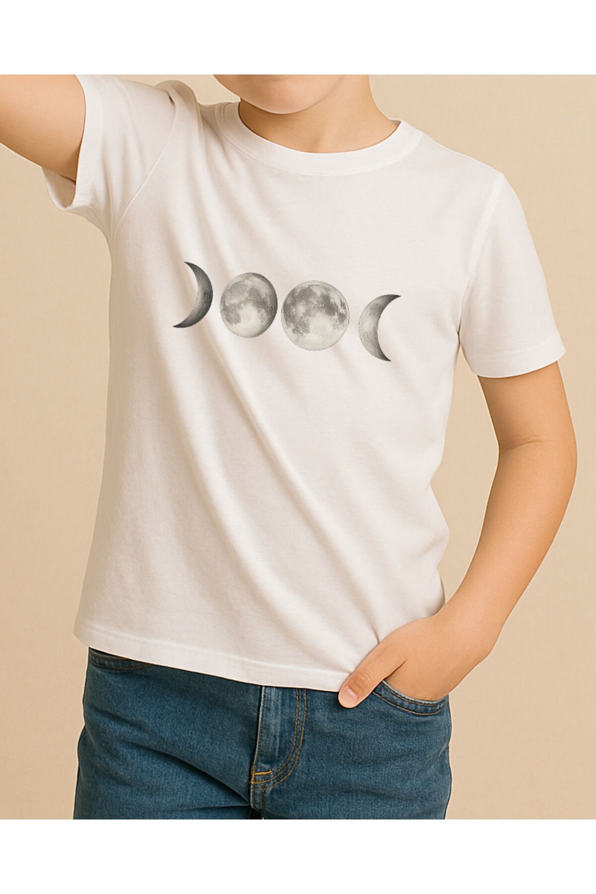 Tişört Unisex Çocuk (Ay Çizgi) Erkek Beyaz - 10-11 Yaş