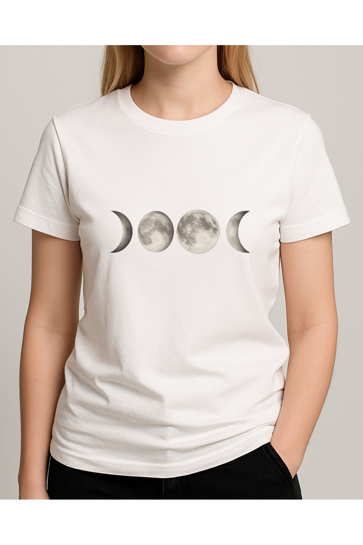 Tişört Unisex (Ay Çizgi Çoklu) Kadin Beyaz - 2XL