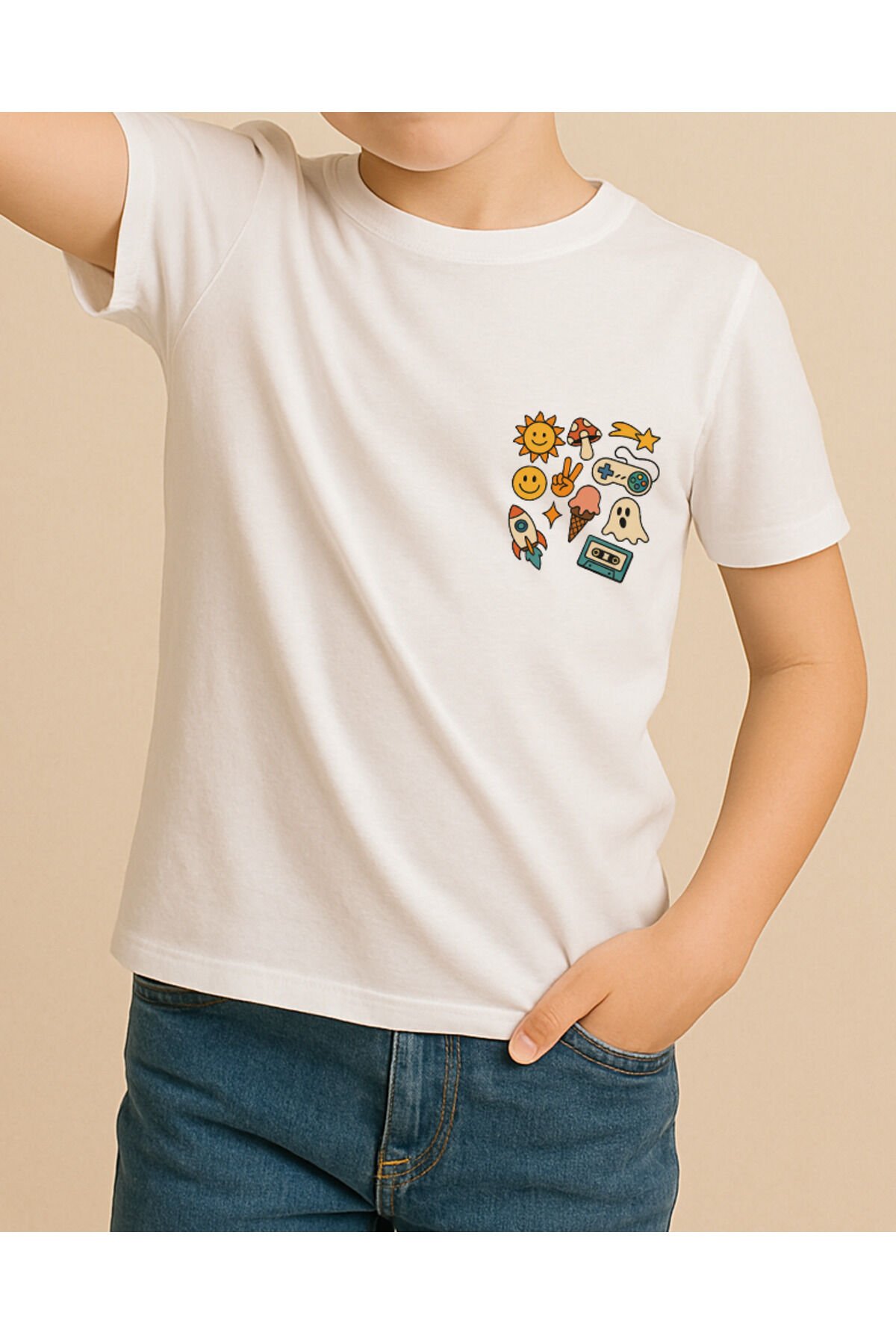 Tişört Unisex Çocuk (Hayalet) Erkek Beyaz - 4-5 Yaş