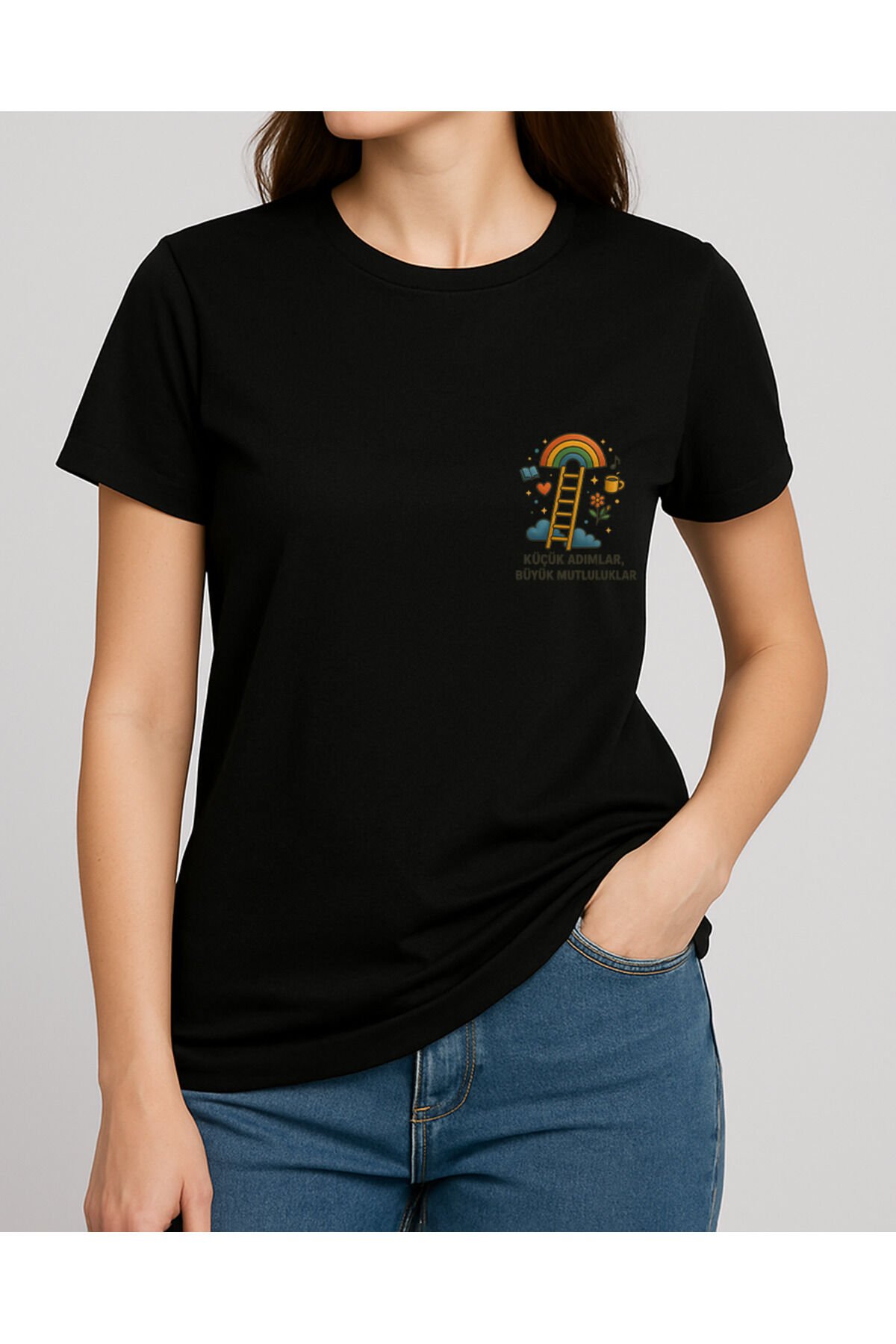 Tişört Unisex (Merdiven) Kadin Si̇yah - XL