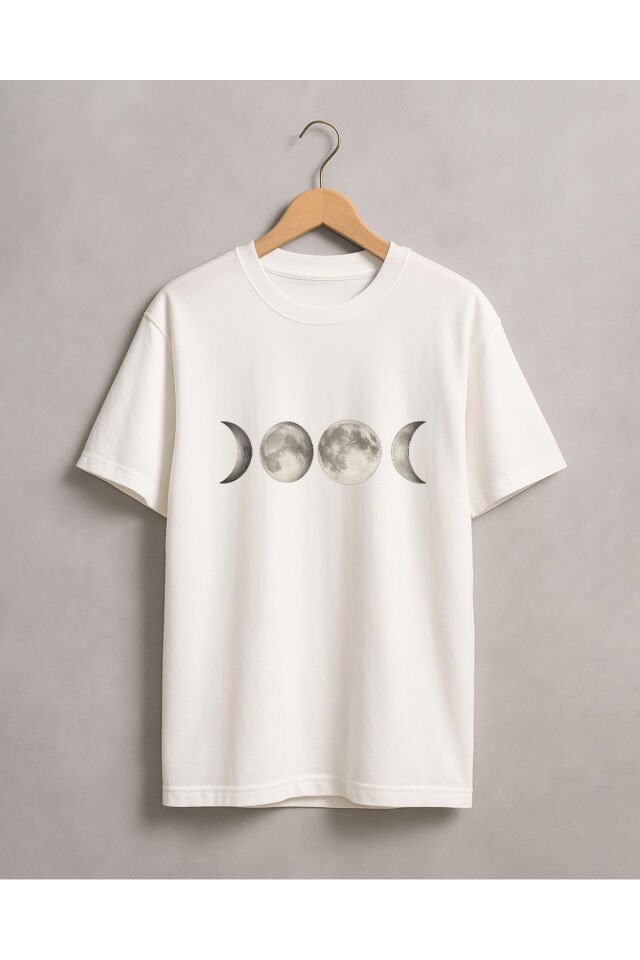 Tişört Unisex (Ay Çizgi Çoklu) Erkek Beyaz - XL