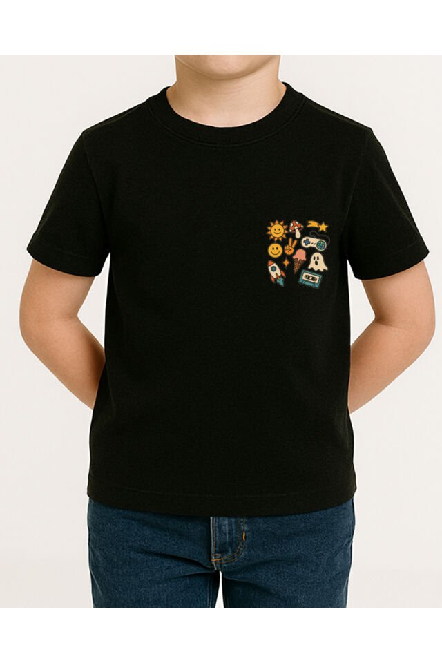 Tişört Unisex Çocuk (Hayalet) Erkek Si̇yah - 10-11 Yaş