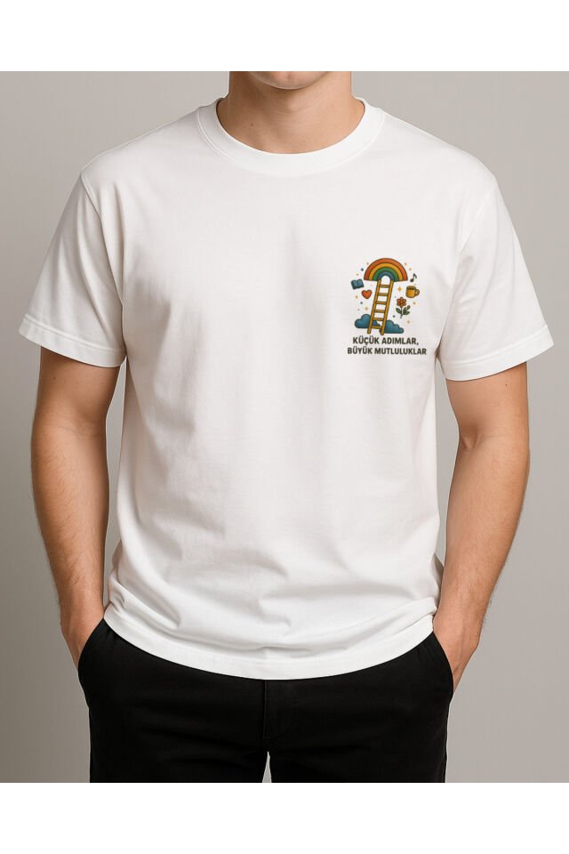 Tişört Unisex (Merdiven) Erkek Beyaz - M
