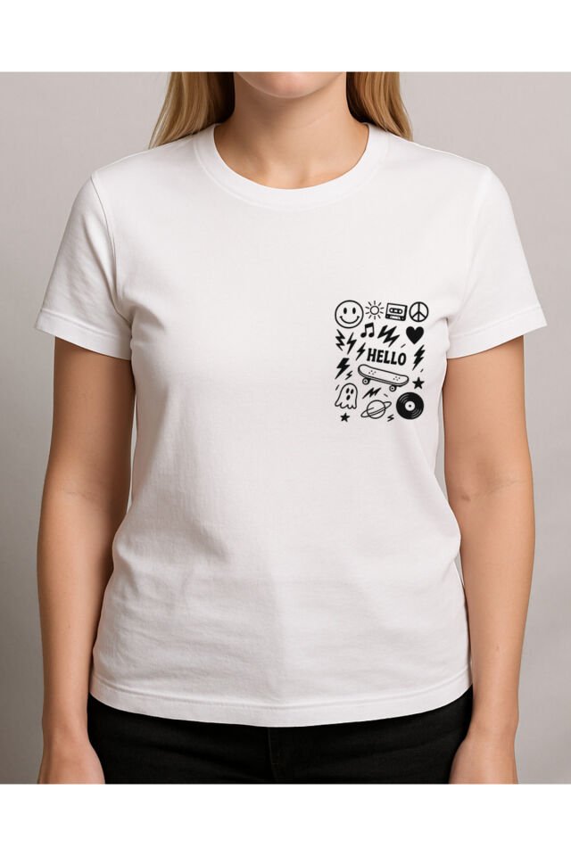 Tişört Unisex (Hello) Kadin Beyaz - M
