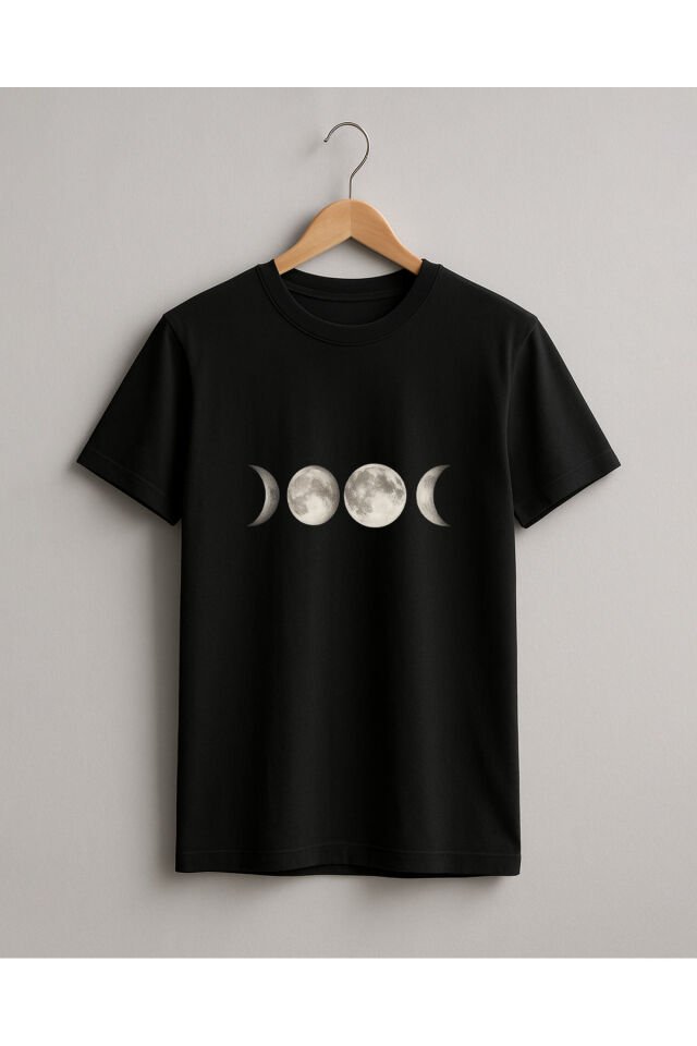 Tişört Unisex (Ay Çizgi Çoklu) Erkek Si̇yah - 2XL