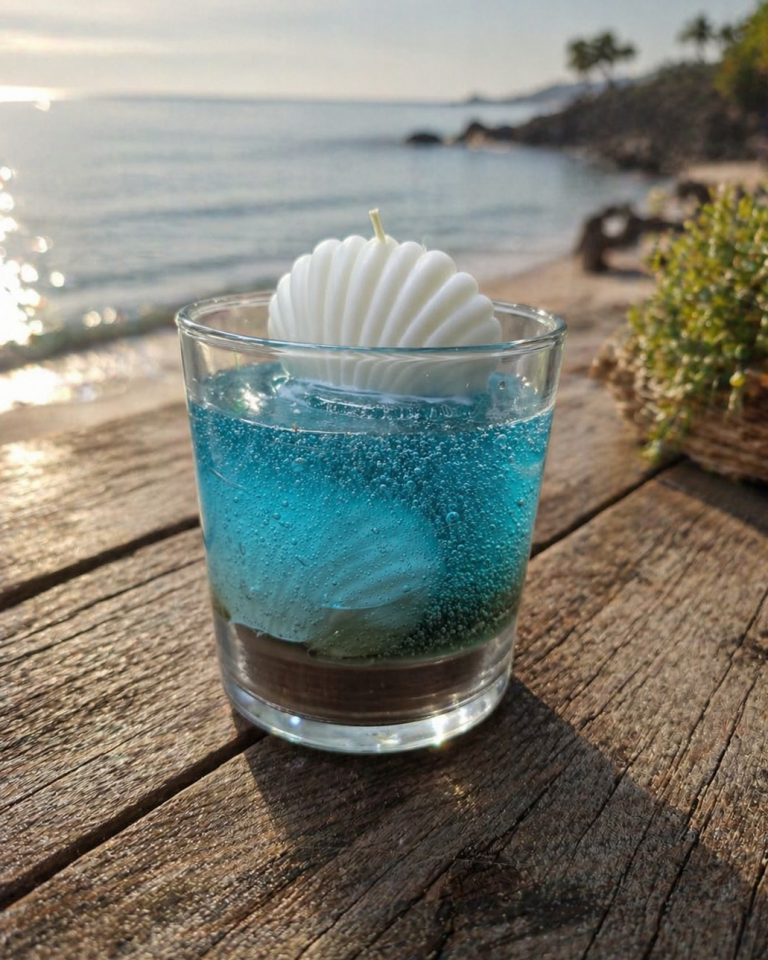 Deniz Detaylı Kokulu Cam Bardak Mum