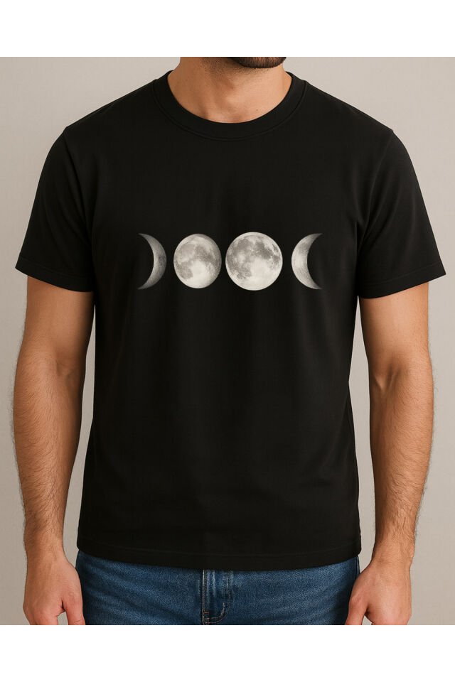 Tişört Unisex (Ay Çizgi Çoklu) Erkek Si̇yah - L