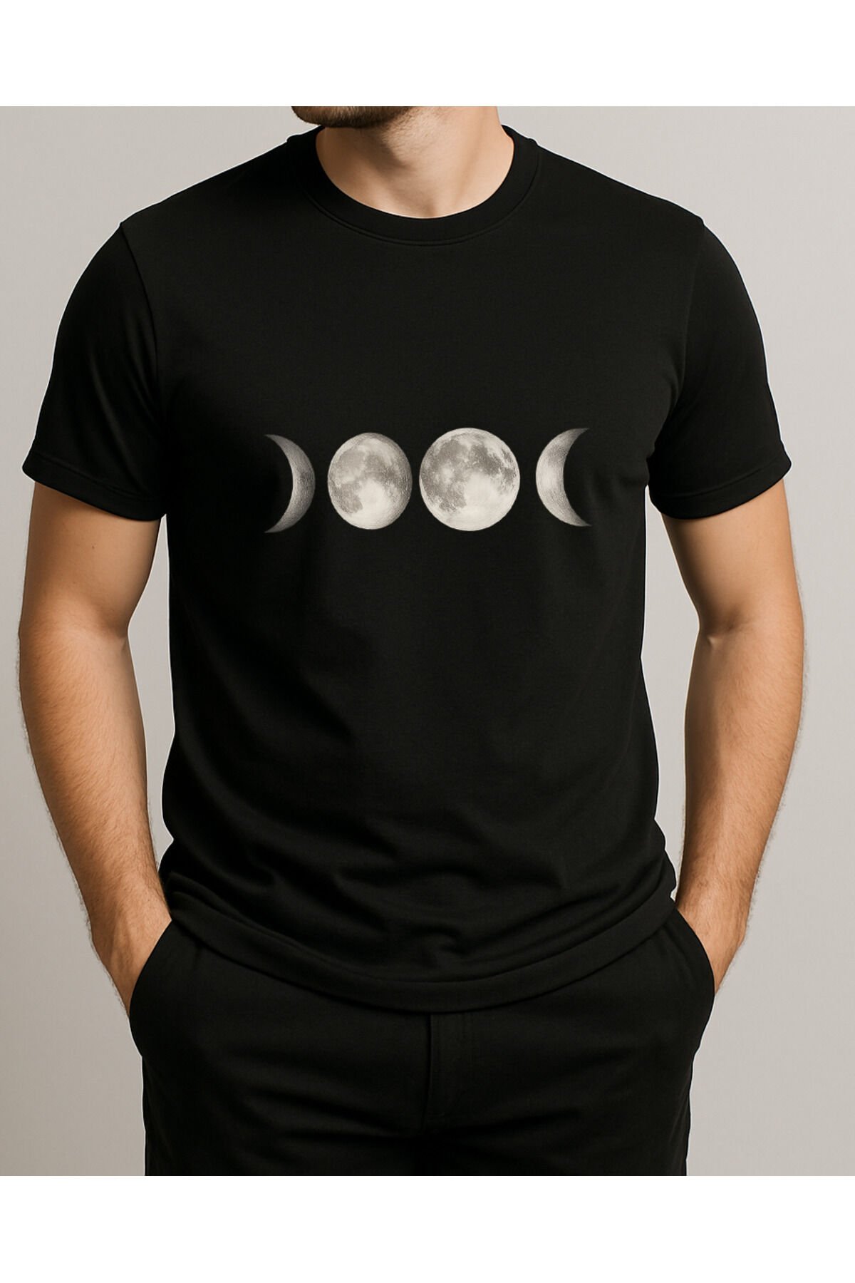 Tişört Unisex (Ay Çizgi Çoklu) Erkek Si̇yah - L